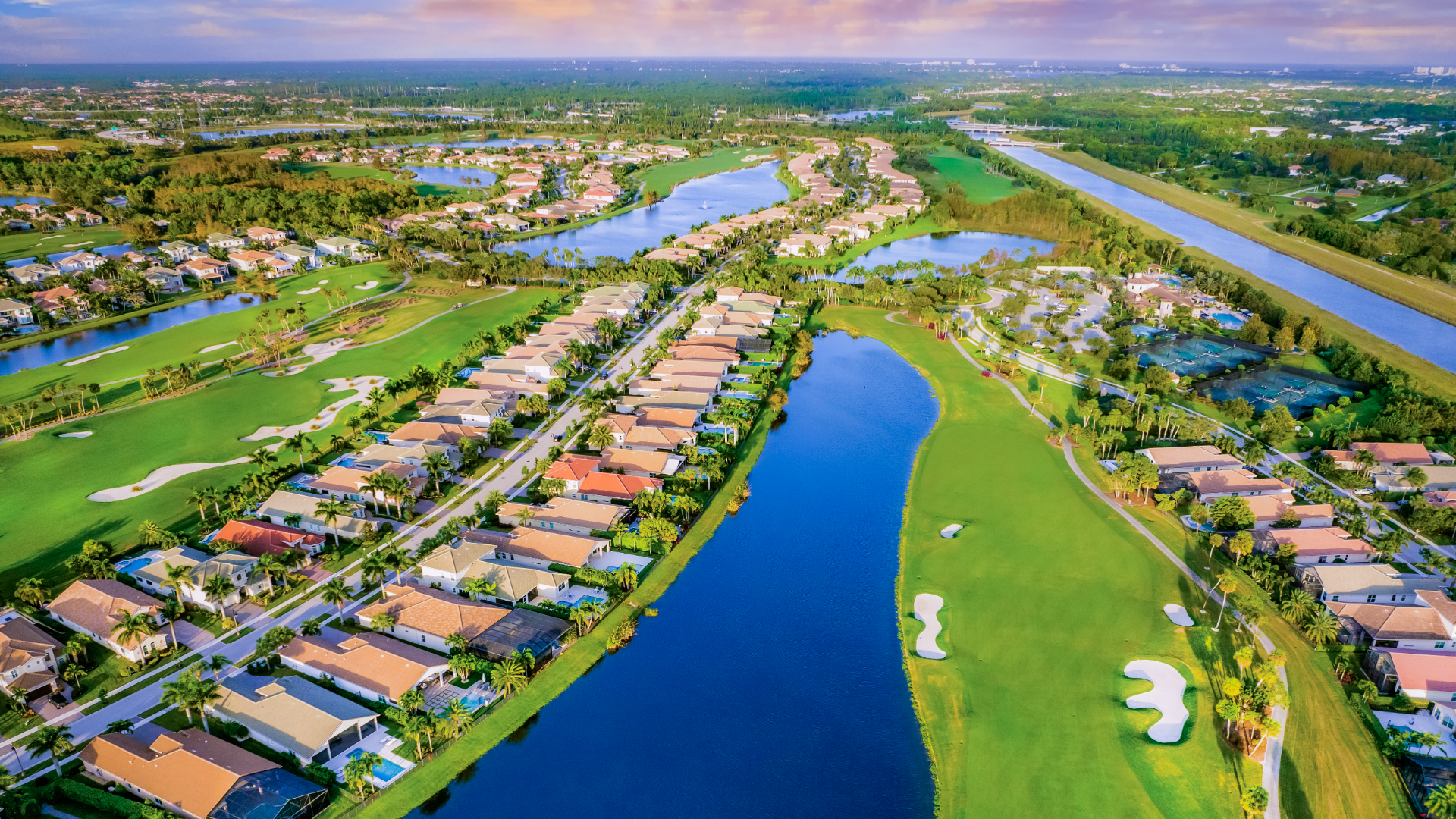 Aerial view of Jupiter Country Club golf course homes